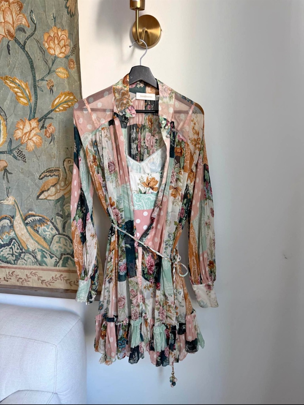 Zimmermann Pink and Green Floral Mixed-Print Long Sleeve Dress